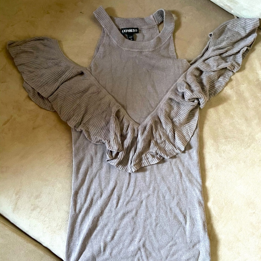 Ruffled cold shoulder light sweater from Express